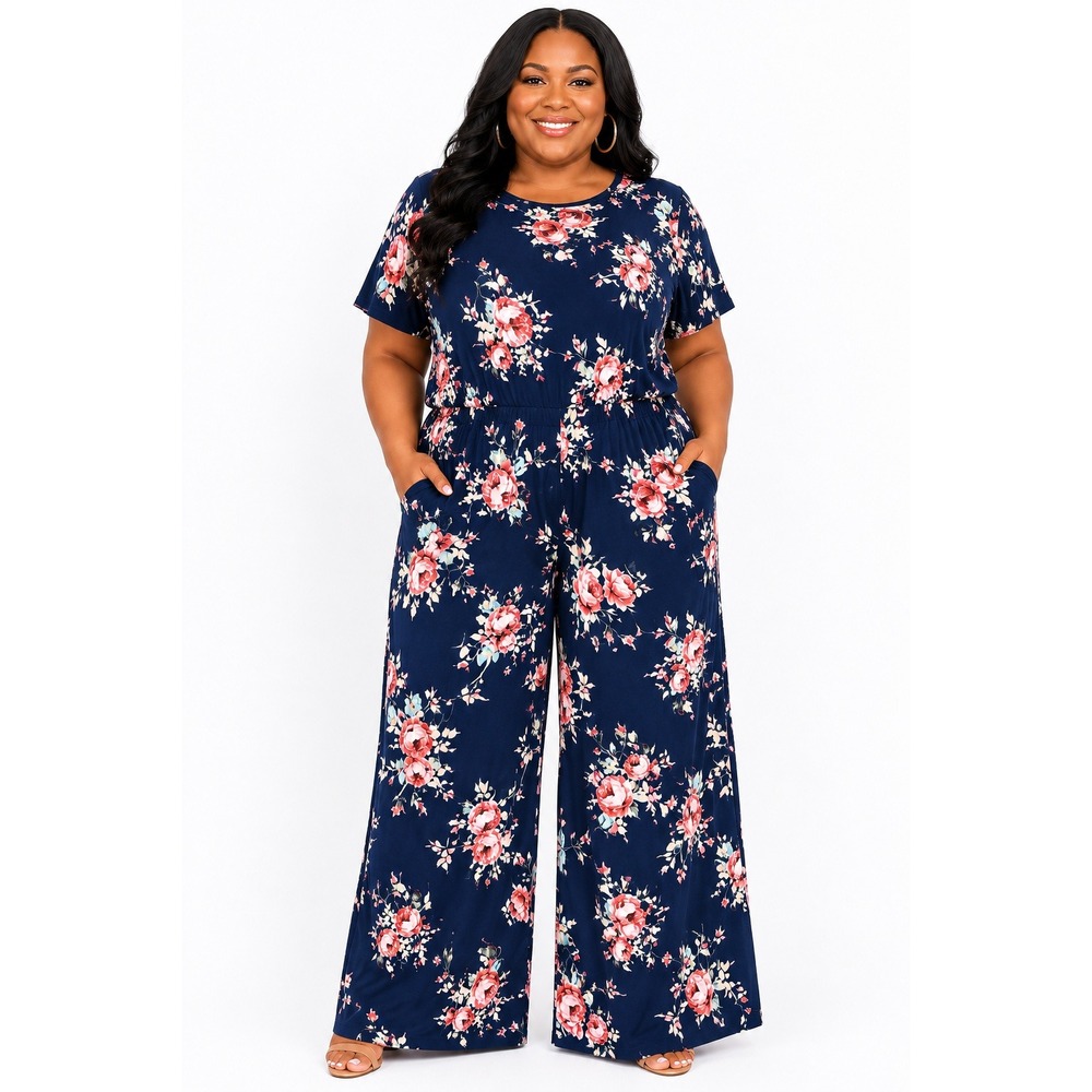 Y2K Wide Leg Dark Floral Jumpsuit Euro Summer Resortwear Going Out Size 3X Vaca‎